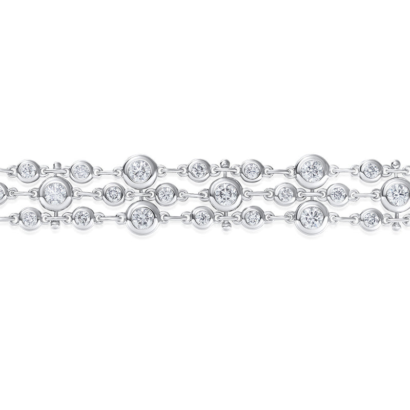 18ct White Gold Rub Set Round Brilliant Cut Diamond Three Row Bracelet