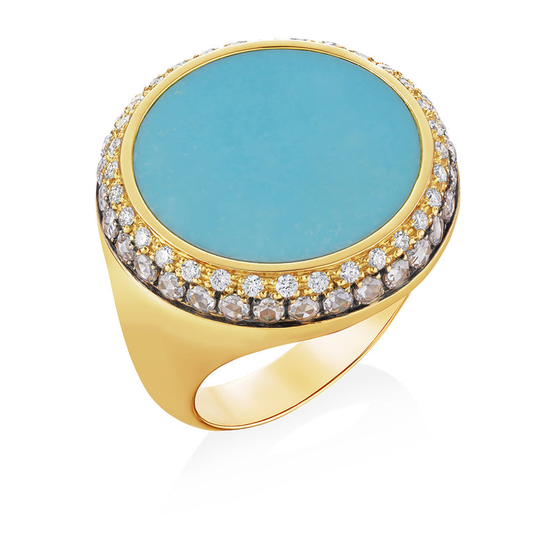 18ct Yellow Gold Turquoise and Diamond Ring