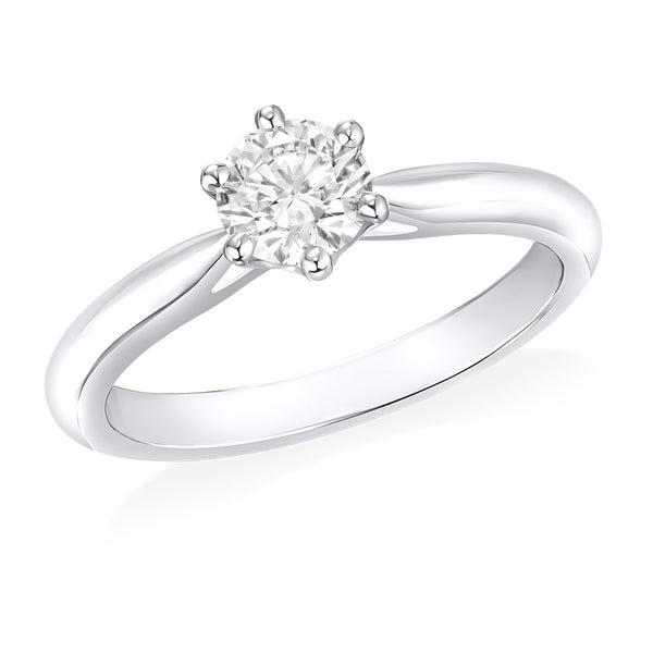 Mallory Venise Platinum Solitaire Six Claw Set Round Brilliant Cut Diamond Ring