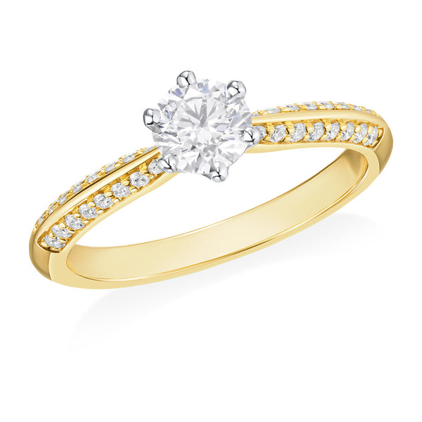 Mallory Venise 18ct Yellow Gold and Platinum Solitaire Six Claw Set Round Brilliant Cut Diamond Ring