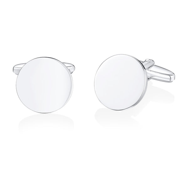 Sterling Silver Plain Circular Cufflinks with a Swivel Bar Fitting