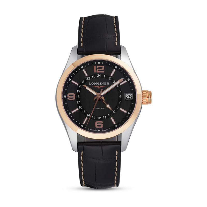 Pre Owned Longines Conquest Classic GMT 18ct Rose Gold and Steel Mallory