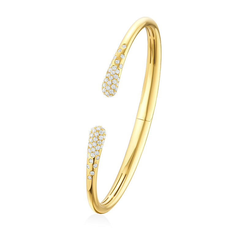 18ct Yellow Gold Rub and Grain Set Round Brilliant Cut Diamond Bangle