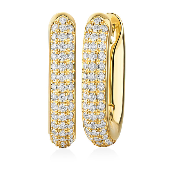 18ct Yellow Gold Pave Set Round Brilliant Cut Diamond Hoop Earrings