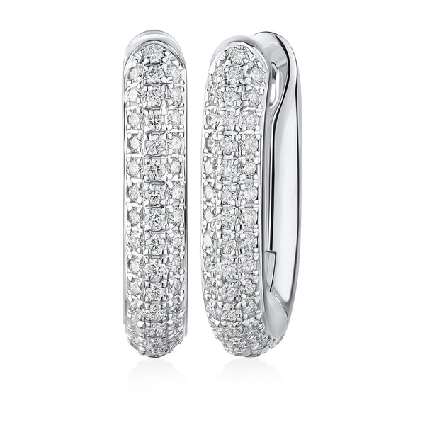 18ct White Gold Pave Set Round Brilliant Cut Diamond Hoop Earrings