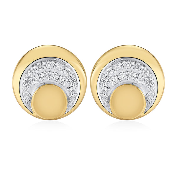 18ct Yellow and White Gold Pave Set Round Brilliant Cut Diamond Stud Earrings