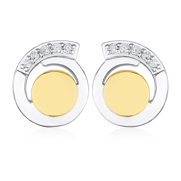 18ct White and Yellow Gold Pave Set Round Brilliant Cut Diamond Stud Earrings