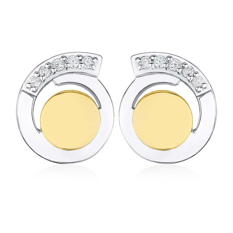 18ct White and Yellow Gold Pave Set Round Brilliant Cut Diamond Stud Earrings