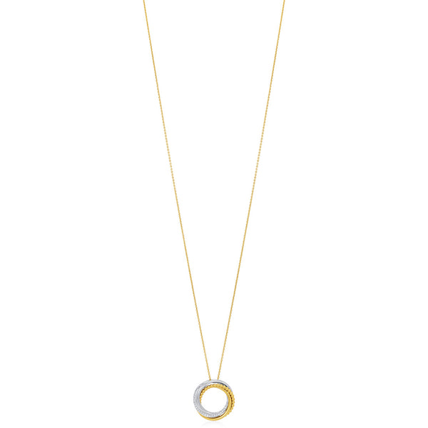 18ct Yellow and White Gold Pave Set Round Brilliant Cut Diamond Circular Pendant and Chain