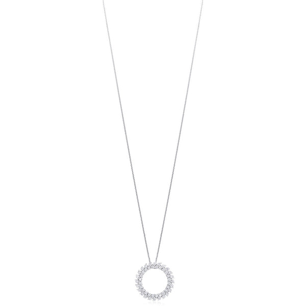 18ct White Gold Claw Set Round Brilliant Cut Diamond Double Circular Pendant and Chain