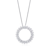 18ct White Gold Claw Set Round Brilliant Cut Diamond Double Circular Pendant and Chain