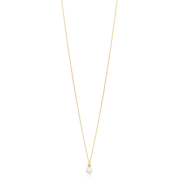 18ct Yellow Gold Akoya Cultured Pearl and Diamond Pendant and Chain