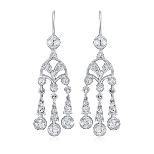 Pre-Owned Remodelled Platinum Milgrain Edge Grain Set Old Cut Diamond Drop Earrings