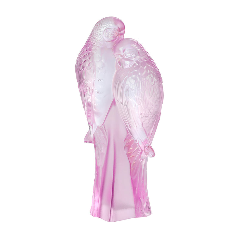 Lalique Two Parakeets Pink Luster Crystal Sculpture