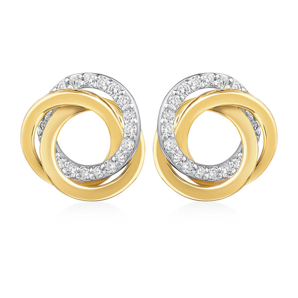 18ct Yellow and White Gold Pave Set Round Brilliant Cut Diamond Circular Stud Earrings