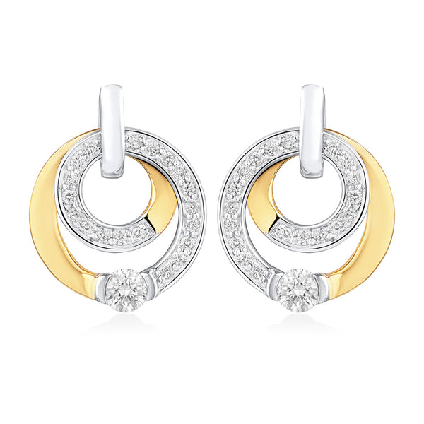 18ct White and Yellow Gold Grain Set Round Brilliant Cut Diamond Circular Stud Earrings