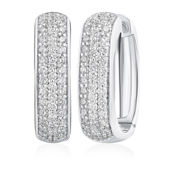 18ct White Gold Pave Set Round Brilliant Cut Diamond Hoop Earrings