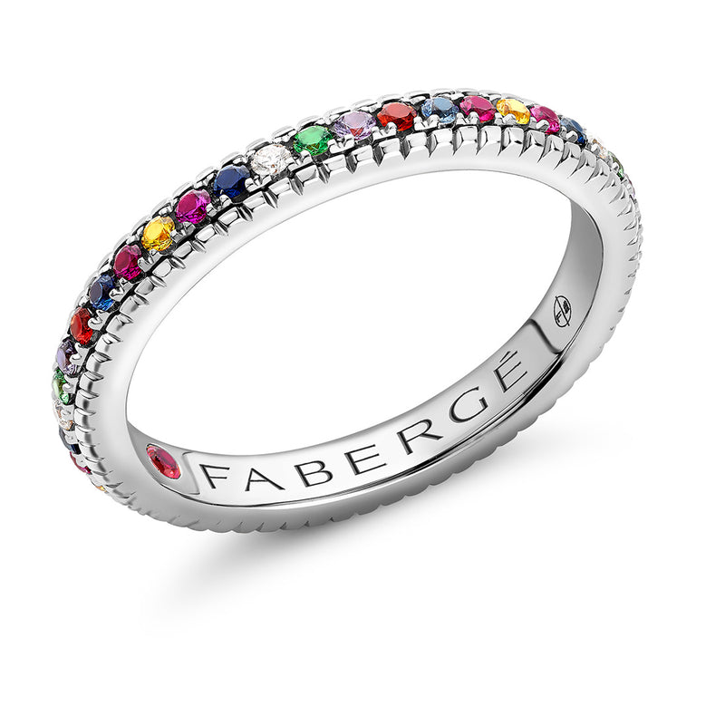 Fabergé Colours of Love Fluted 18ct White Gold Multicoloured Gemstone Ring