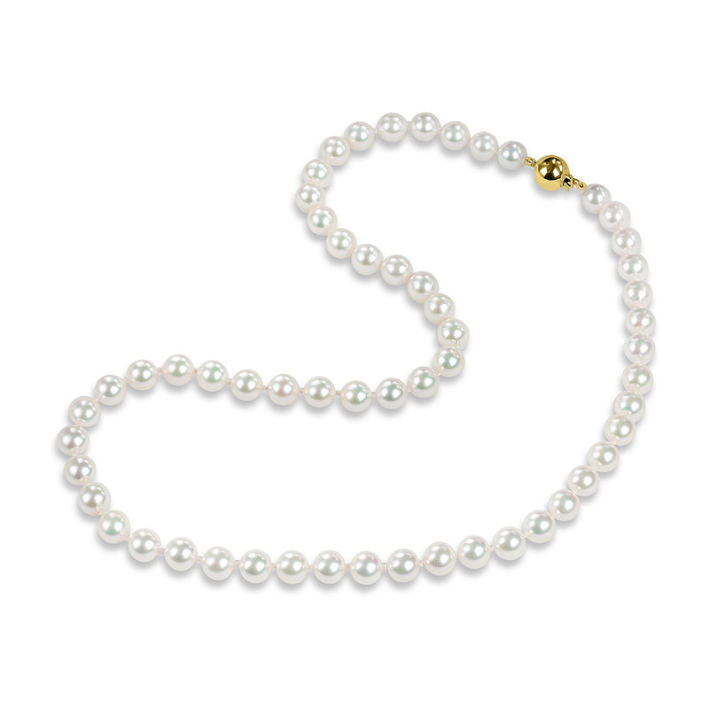 18ct Yellow Gold Akoya Cultured Pearl Single Strand Necklace