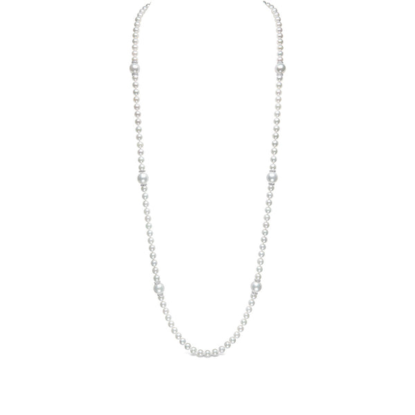 18ct White Gold South Sea Cultured Pearl and Diamond Single Strand Necklace