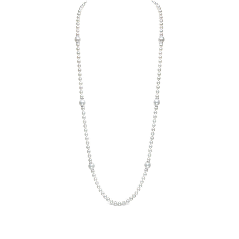 18ct White Gold South Sea Cultured Pearl and Diamond Single Strand Necklace