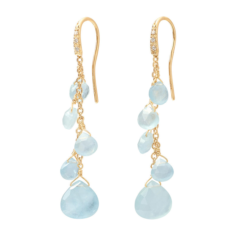 Marco Bicego Paradise 18ct Yellow Gold Aquamarine and Diamond Drop Earrings