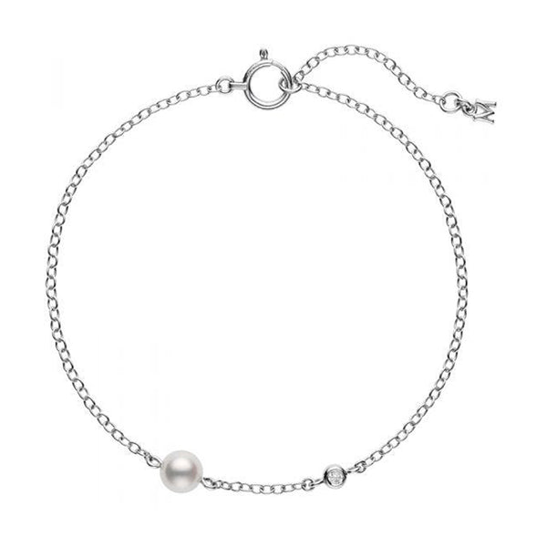 Mikimoto Pearl Chain 18ct White Gold Akoya Cultured Pearl and Diamond Bracelet