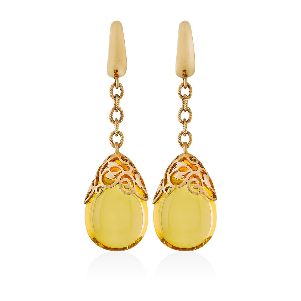 Pomellato Arabesque 18ct Rose Gold Amber Drop Earrings Mallory