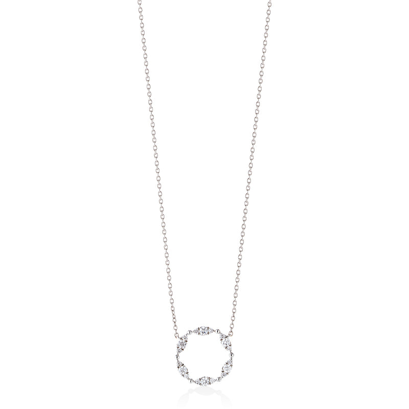 18ct White Gold Grain Set Round Brilliant Cut Diamond Circular Pendant and Chain