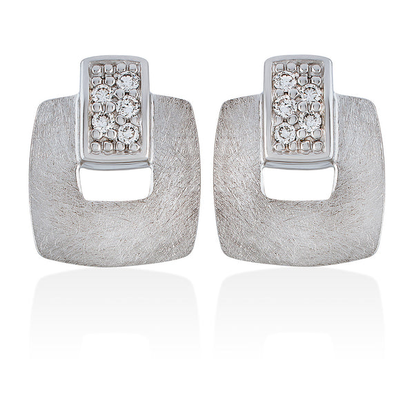 18ct White Gold Pave Set Round Brilliant Cut Diamond Stud Earrings with a Post and Scroll Fitting