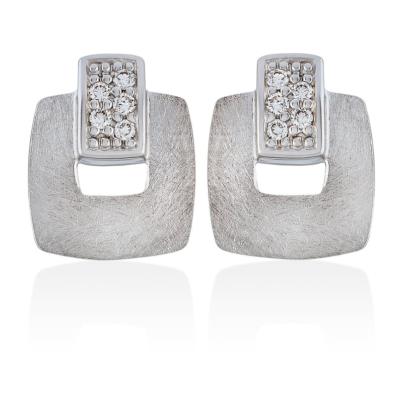 18ct White Gold Pave Set Round Brilliant Cut Diamond Stud Earrings with a Post and Scroll Fitting