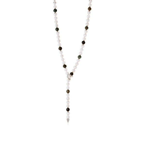 18ct White Gold Akoya Cultured Pearl and Tahitian Cultured Pearl Lariat Necklace