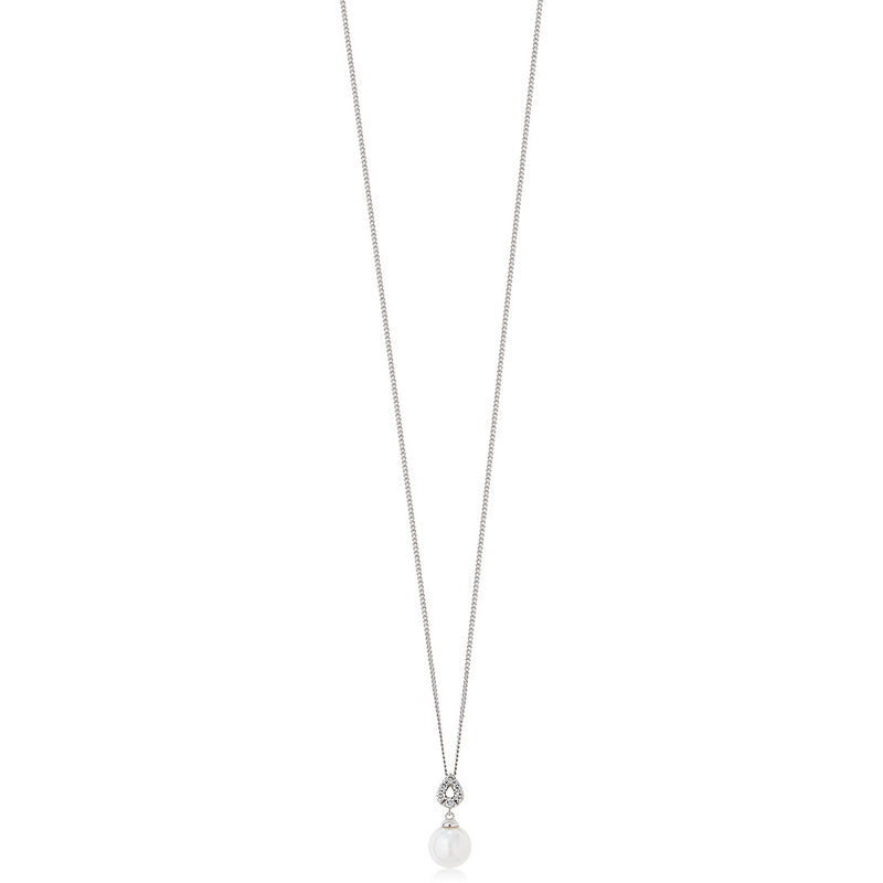 18ct White Gold Akoya Cultured Pearl and Diamond Pendant and Chain