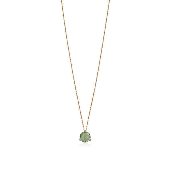 18ct Rose Gold Three Claw Set Multi-Faceted Cut Green Amethyst and Round Brilliant Cut Diamond Pendant and Chain