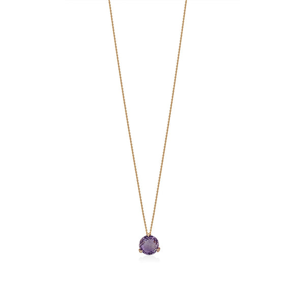 18ct Rose Gold Three Claw Set Multi-Faceted Cut Amethyst and Round Brilliant Cut Diamond Pendant and Chain