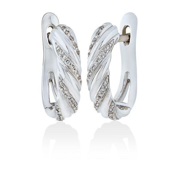 18ct White Gold Pave Set Round Brilliant Cut Diamond Hoop Earrings