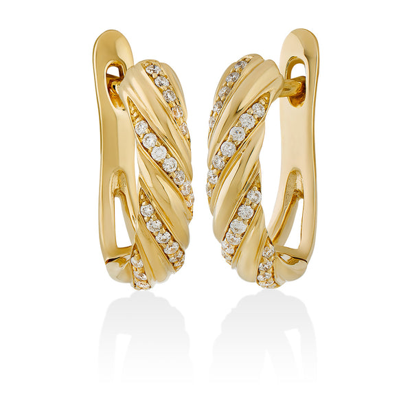 18ct Yellow Gold Pave Set Round Brilliant Cut Diamond Hoop Earrings