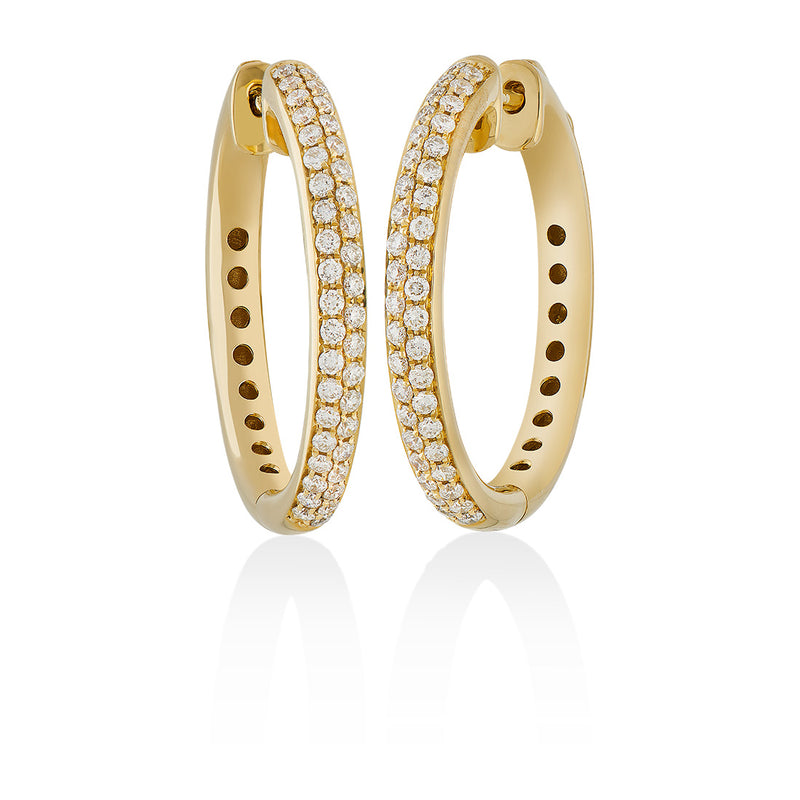 18ct Yellow Gold Pave Set Round Brilliant Cut Diamond Hoop Earrings