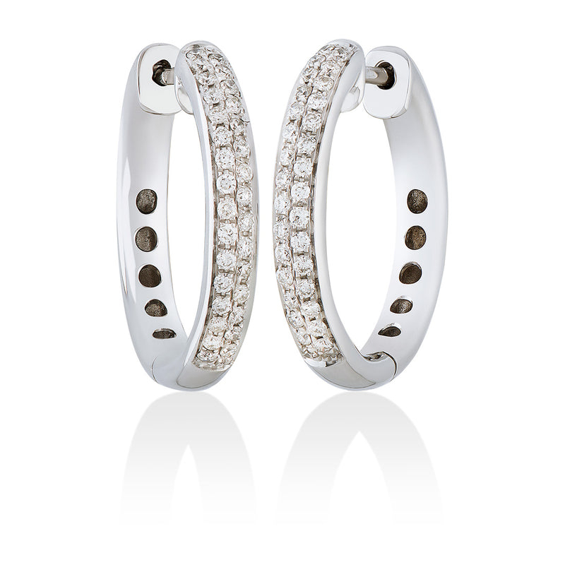 18ct White Gold Grain Set Round Brilliant Cut Diamond Hoop Earrings