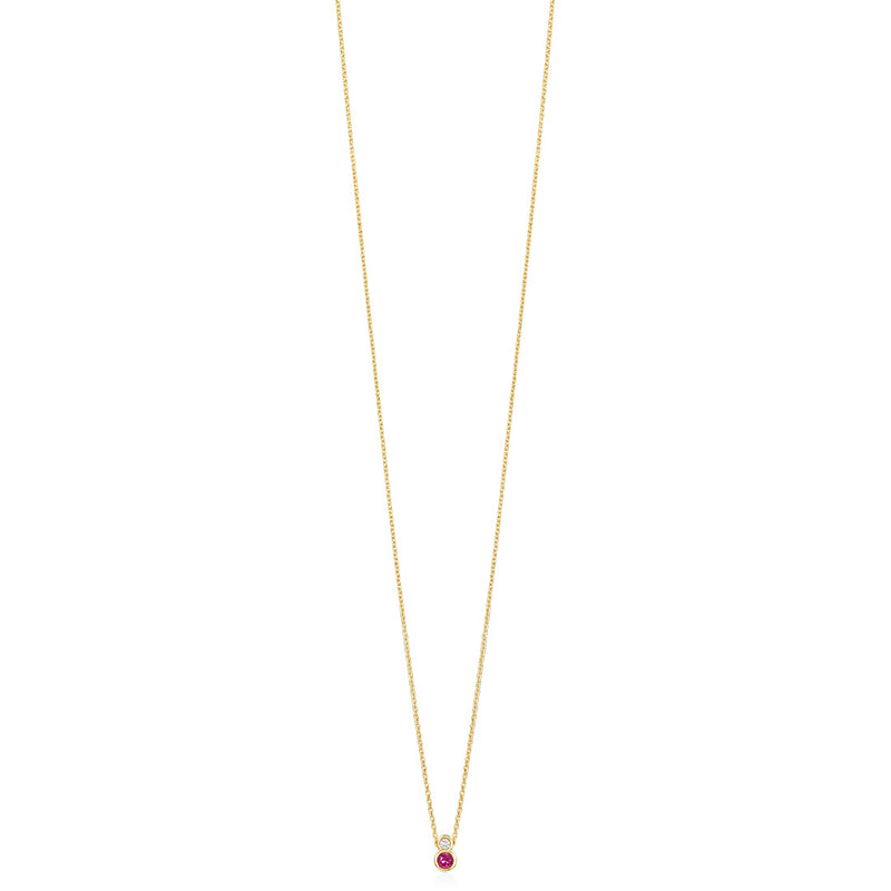 18ct Yellow Gold Rub Set Round Cut Ruby and Round Brilliant Cut Diamond Pendant