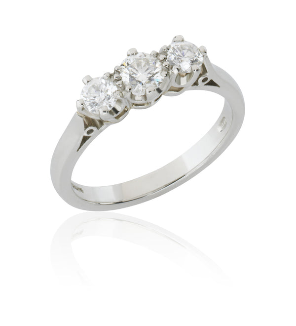 Platinum Three Stone Round Brilliant Cut Diamond Ring