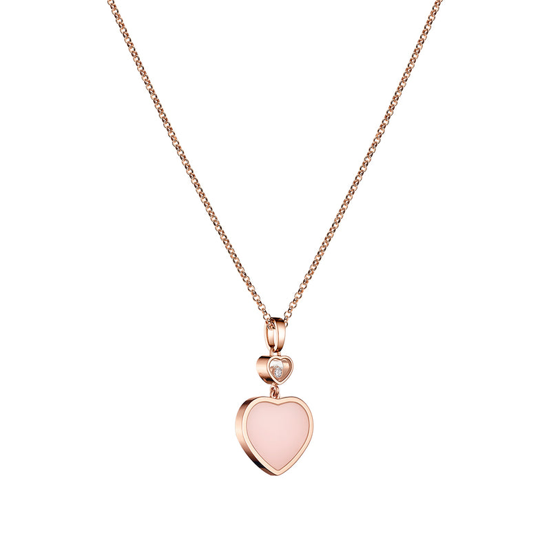 Chopard Happy Hearts 18ct Rose Gold Pink Opal and Diamond Pendant and Chain