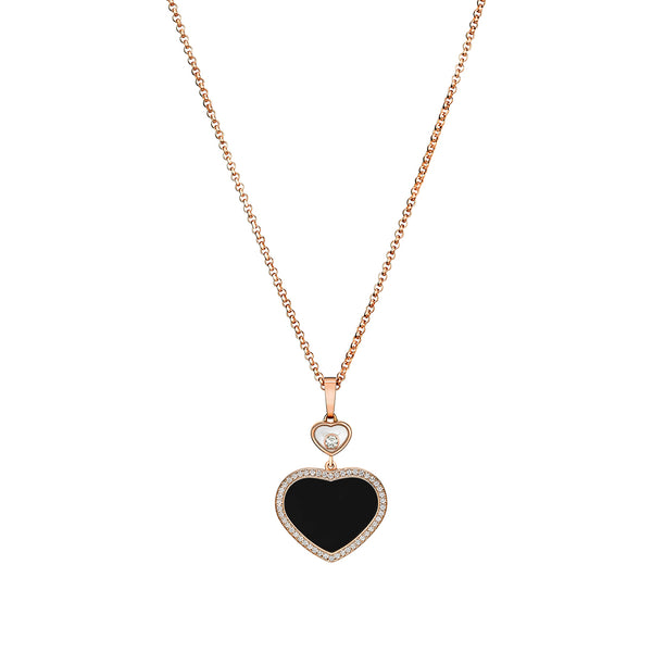 Chopard Happy Hearts 18ct Rose Gold Diamond and Onyx Pendant and Chain