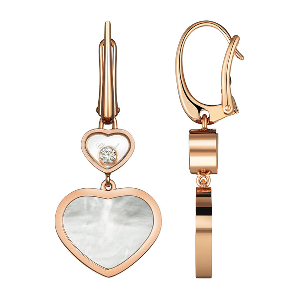 Chopard Happy Hearts 18ct Rose Gold White Mother of Pearl and Diamond Drop Earrings