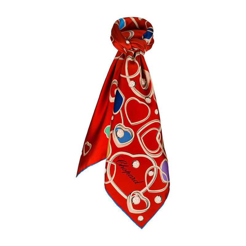 Chopard Happy Hearts Red Silk Twill Scarf 90 x 90cm