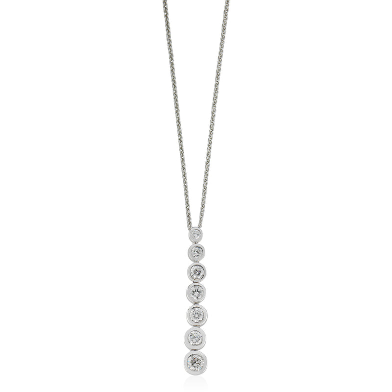 18ct White Gold Graduated Rub Set Round Brilliant Cut Diamond Drop Pendant and Chain