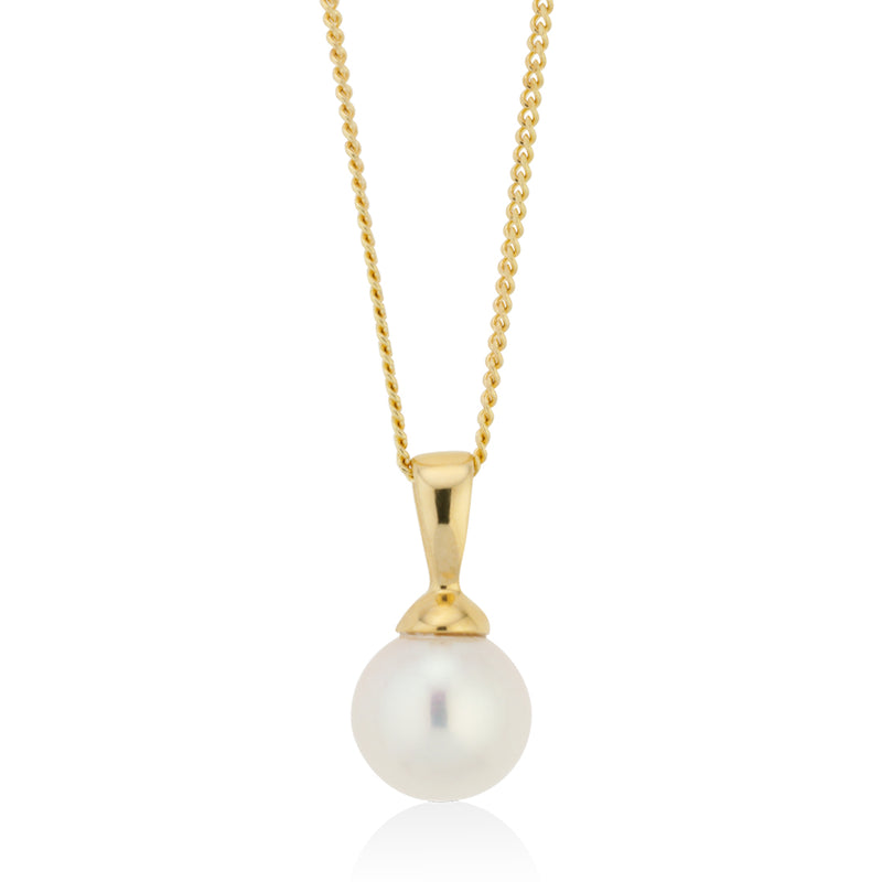 18ct Yellow Gold Akoya Cultured Pearl Pendant and Chain