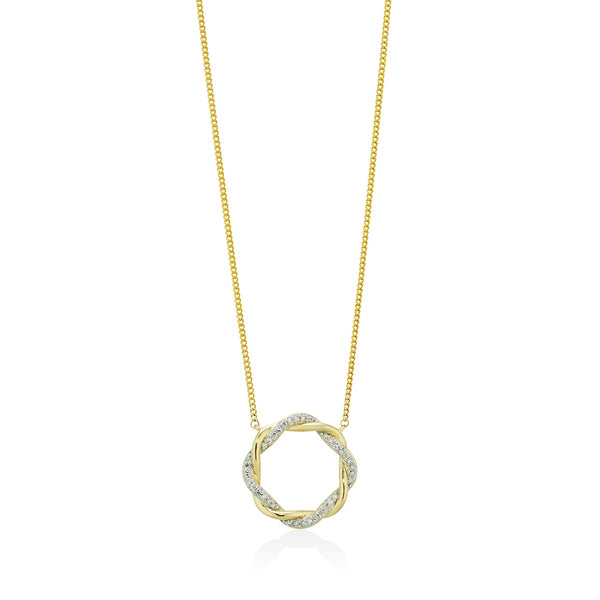 18ct Yellow and White Gold Pave Set Round Brilliant Cut Diamond Circular Pendant and Chain