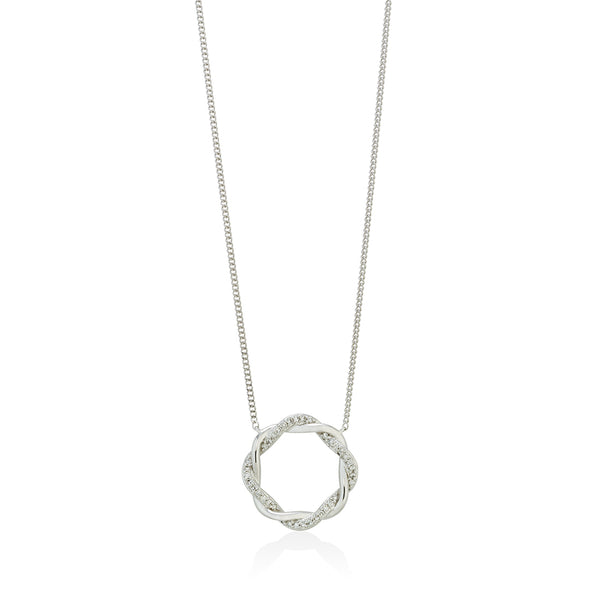 18ct White Gold Pave Set Round Brilliant Cut Diamond Circular Pendant and Chain