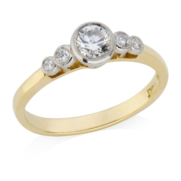 18ct Yellow Gold and Platinum Five Stone Round Brilliant Cut Diamond Ring